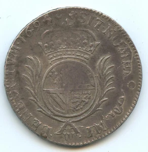 Louis XIV (1643-1715) 1/2 Ecu De Flandre Aux Palmes 1695 W Lille Var BENEDCTVM - Picture 1 of 2