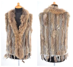 US4873 REAL LAPIN KANIN VEST CONEY FUR VEST RABBIT MORMOT KNIT FUR WAISTCOAT - Picture 1 of 17