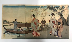 Chikanobu Woodblock Print Triptych: Poetry of the Four Seasons Bijin-ga Ukiyo-e - Imagen 1 de 17