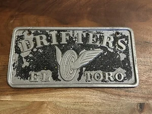Vintage Drifters Motorcycle Club El Toro Aluminum Tag Badge Plate Winged Wheel - Picture 1 of 3