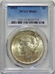 1923  PEACE DOLLAR $1  PCGS MS63  (PRICED BELOW PCGS LIST) - Picture 1 of 3