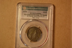 (1652-1674) St. Patrick Farthing- PCGS VF DET. Martin 3b.3-Fc.13, W-11500. R8 - Picture 1 of 5