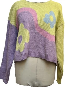 Zara Cropped Strick Pullover Fun Flieder Gelb Rosa & Blau PastellTop M UK 10-12 - Bild 1 von 10