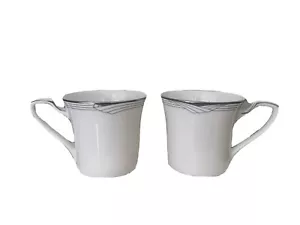 Noritake Sterling Cove 2er Set Tee/Kaffeetassen Hergestellt in Japan 3" Höhe Weiß Grau Neu - Bild 1 von 10