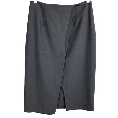 Falda Antonio Melani Mujer Talla 6 Gris Lana Envoltura Frontal Abertura Lápiz Negocios Foto 1 de 4