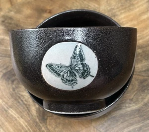 Juego de 2 cuencos de cereal de cerámica marrón 5,25" libélula mariposa Ladybug abejas - Imagen 1 de 13