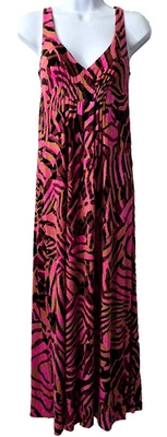 CAbi Jersey Knit Maxi Dress S Stretch Flowy Pink Tiger Stripe Animal Print Beach - Image 1 of 4