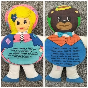 Vintage 1978 Dandee Stoff Flip Bilderbuch Puppe Aschenputtel & drei Bären Kind Plüsch - Bild 1 von 9