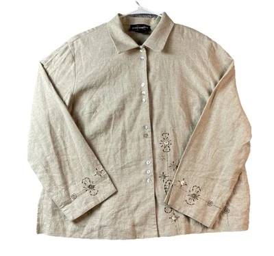 Camisa abotonada con cuentas bordadas beige mezcla de lino Requirements - talla 16 Foto 1 de 4