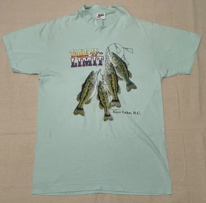 Camiseta azul de pesca vintage de los 90 Kerr Lake, Carolina del Norte puntada única talla M/L hecha en EE. UU. - Imagen 1 de 18