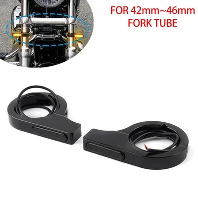 Black Motorcycle Fork Turn Signal Light Indicator LED Amber For Harley touring - Image 1 of 4