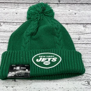 New York Jets Womens Cable Knit Pom Beanie New Era Green Cuffed Removable Pom - Picture 1 of 4