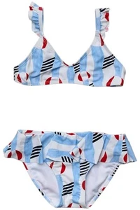Snapper Rock Kid's Girl Beach Bounce Sustainable Frilled Bikini Blue - Picture 1 of 1