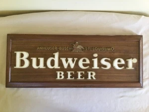 Vintage Budweiser Bier 2-seitiges Schild von Raymond Preis Art.-Nr. 846, 27x10 - Bild 1 von 23