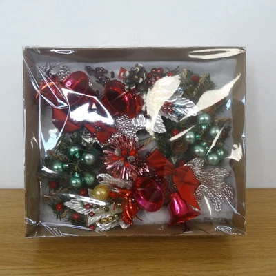 Boxed Vintage Christmas Tree Ornaments Assorted Decorations Set Bells Pine Cone - Image 1 of 3