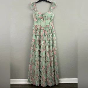 Windsor Reyna Korsett Schlitz A-Linie Lagenlook Rüschen Blumen Abendkleid Kleid 9/10 - Bild 1 von 9