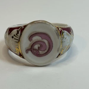 Porcelain Napkin Ring Neo-Rocco Scrollwork Red Paris c 1870's unmarked Letter C - Picture 1 of 4