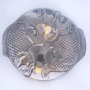 Large FISH PLATTER OVAL Silver Heavy Metal Tray Mexico 14” Pewter Vari Diseños - Picture 1 of 8
