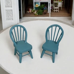 Miniature Blue Wooden Chairs Dollhouse Furniture Pair 1:12 Scale - Picture 1 of 7