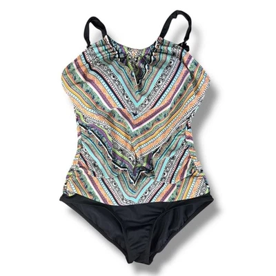 Traje de baño Jantzen para mujer grande de una pieza Chevron acolchado con tiras traje de baño natación Foto 1 de 4