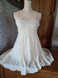 Vintage Y2K 90s Boho Fairy Festival Crochet Lace Mini Dress Cream M - Bild 1 von 5