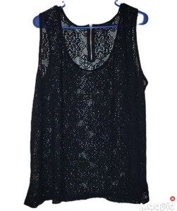 Rockwood Street schwarz Spitze ärmellos Lg Bluse Reißverschluss Designer Spitze - Bild 1 von 7