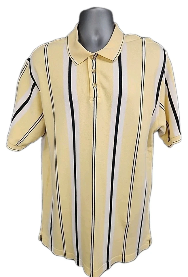Trader Bay Polo Shirt Men's XL Yellow Stripe Short Sleeve 100% Cotton Preppy - Image 1 of 4