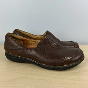 Clarks Unstructured Size 8.5 Wide Unbuckle Brown Leather Slip On Shoes - Picture 1 of 11