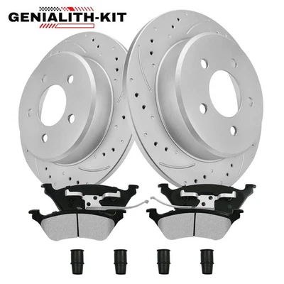 Rear Drilled Rotors Ceramic Brake Pads for 2001 2002- 2007 Dodge Grand Caravan Foto 1 de 4