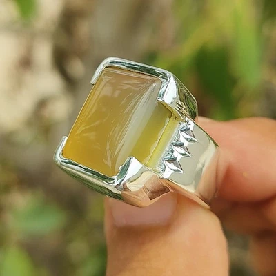 Yemeni Aqeeq Ring For Men, 925 Sterling Silver Natural Agate Ring, Shia Ring - Image 1 of 4