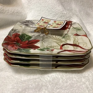 Set 4 *222 fünfte* Feiertagswünsche Vorspeise Teller - Winter Kardinal ~ 6" - Bild 1 von 5