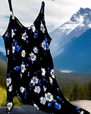 Torrid Top 0 黑色蓝色花卉丝绸无袖秋千背心衬衫衬衫 — 第 1/4 张图片