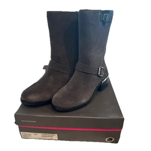 Vince Camuto Wendeema Dark Grey Suede Fashion Mid-Calf Buckle Moto Boots US 12W - Picture 1 of 8