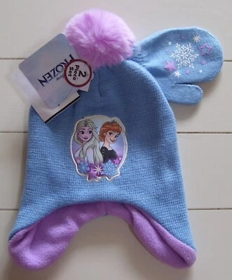 Toddler Girls Disney Frozen 2 Pc Blue Purple Elsa Anna Hat & Mittens Set - Image 1 of 2