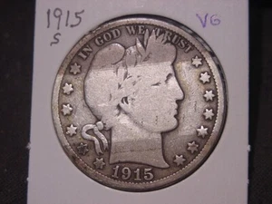 1915-S BARBER HALF VG ORIGINAL POPULAR DATE SHIPS FREE - Picture 1 of 2