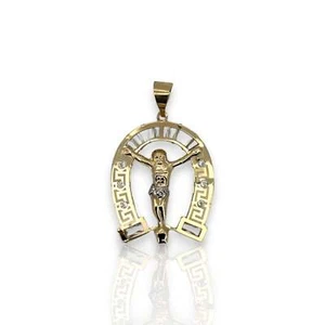 Horseshoe Jesus Pendant - 10K Yellow Gold - Picture 1 of 2