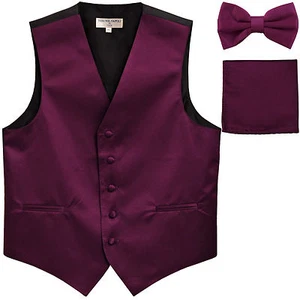 New Men's formal vest Tuxedo Waistcoat_bowtie & hankie set Dark purple wedding - Picture 1 of 4