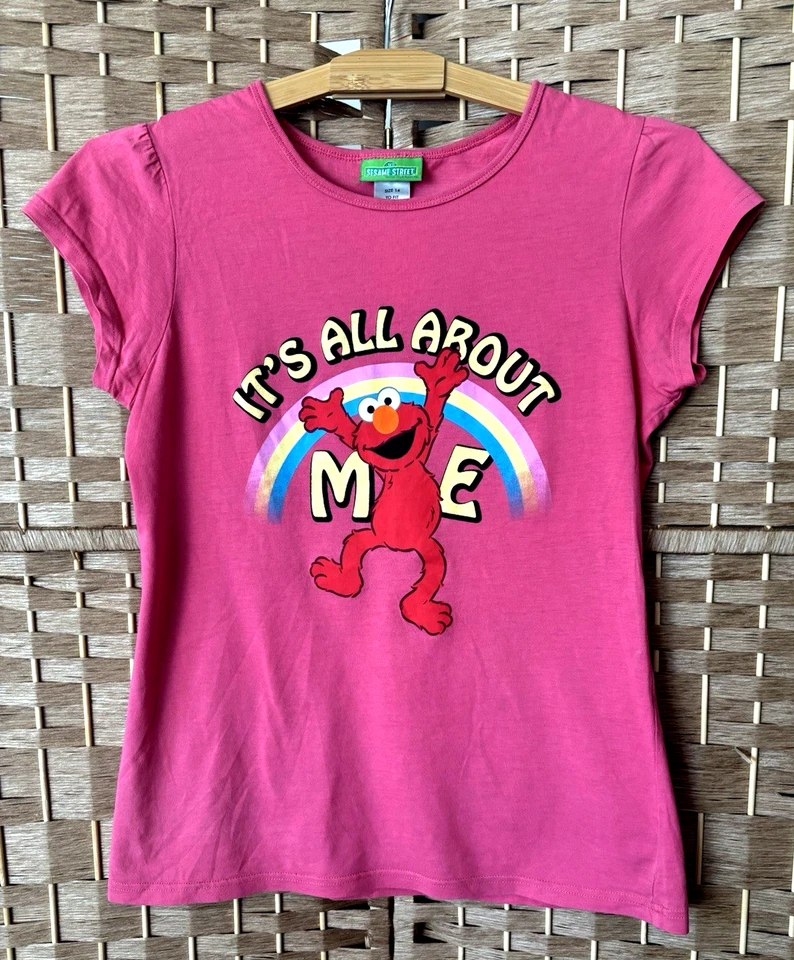 Camiseta Rosa Oscuro Vibrante Niñas Sesame Street Elmo "It's All About Me" Talla 14 Foto 1 de 4