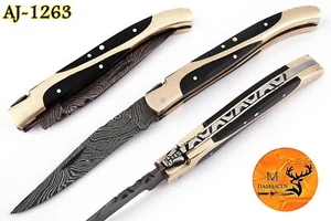 CUSTOM HANDMADE FORGED DAMASCUS STEEL FOLDING POCKET KNIFE CAMPING EDC 1263 - Picture 1 of 5