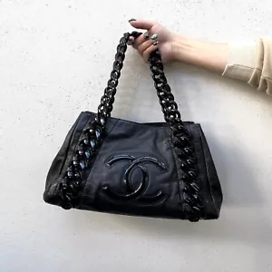 RARE☆☆☆Auth CHANEL Jumbo Coco Mark Plastic Chain Shoulder HOBO Tote Bag - Picture 1 of 13