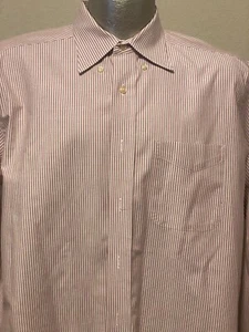 L.L. Bean Button Down Dress Shirt Men's Large 15.5 Long Sleeve Red Pinstripe - Picture 1 of 2