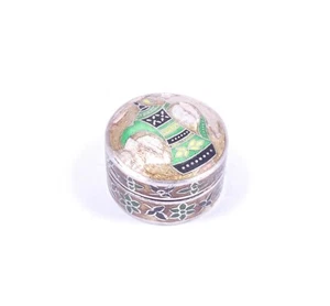Caja de baratijas venenosas píldoras de plata esterlina tetera y flores esmalte redondo 20,9 g - Imagen 1 de 10