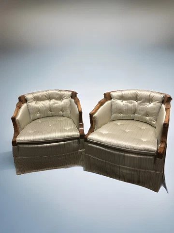 Pair of Vintage Oxford Limited Lounge Chairs w/ Burled Walnut- LOCAL PICKUP ONLY Cover