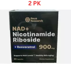 Reus Research NAD + Nicotinamide Riboside 900mg W/ Resveratrol 80 Caps 2 pack - Picture 1 of 4