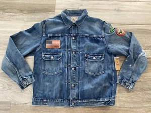 POLO RL RALPH LAUREN SPORTSMAN NY DENIM JEANS GIACCA USA TOPPA BANDIERA 1967 taglia 2XB - Foto 1 di 12
