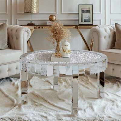 Luxurious Round Mirrored Crush Crystal Diamond Coffee Table for Living Room 80cm - Image 1 of 4