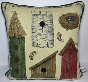 Vintage Riverdale Tapestry Birdhouses Decorative Throw Pillow Rustic Wooden - Picture 1 of 9