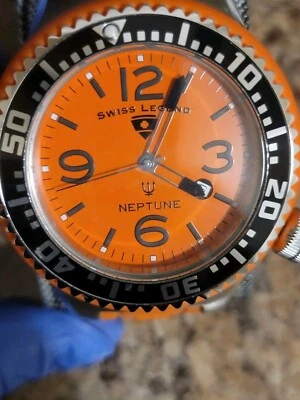 SWISSLEGEND+NEPTUNO NUEVO SIN ETIQUETAS NARANJA 10 ATM ACERO INOXIDABLE HECHO EN SUIZA CRISTAL DE ZAFIRO Foto 1 de 4
