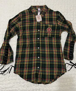 Savage X Fenty Tied Up Tartan Plaid PJ Raw Hem Sleep Shirt Damen Gr. M - Bild 1 von 8