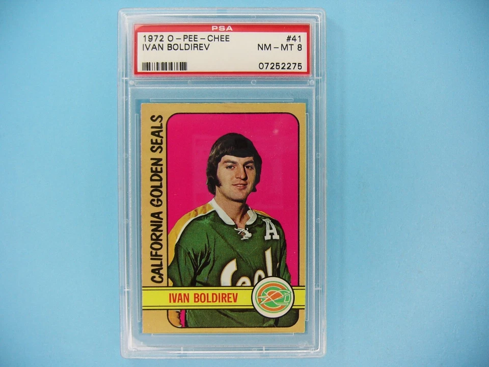 1972/73 O-PEE-CHEE NHL HOCKEY CARD #41 IVAN BOLDIREV ROOKIE RC PSA 8 NM/MINT OPC - Image 1 of 2
